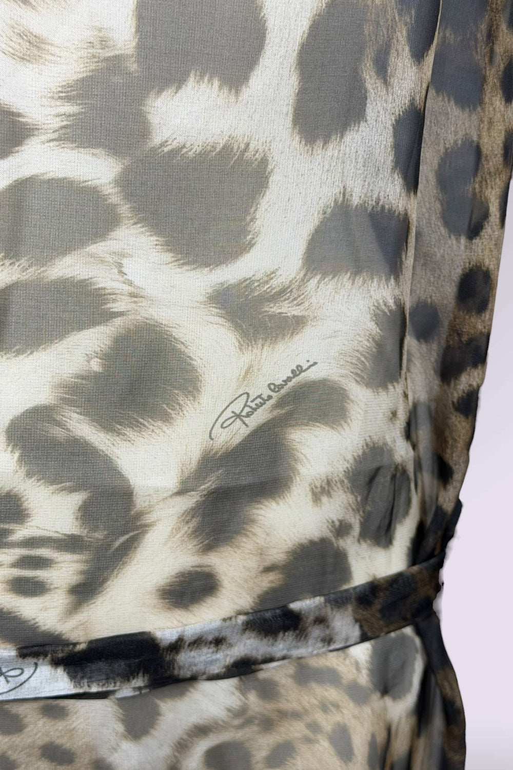 Roberto Cavalli Leopard Print Sheer Tunic Top with Waist Tie | Italian Secondhand