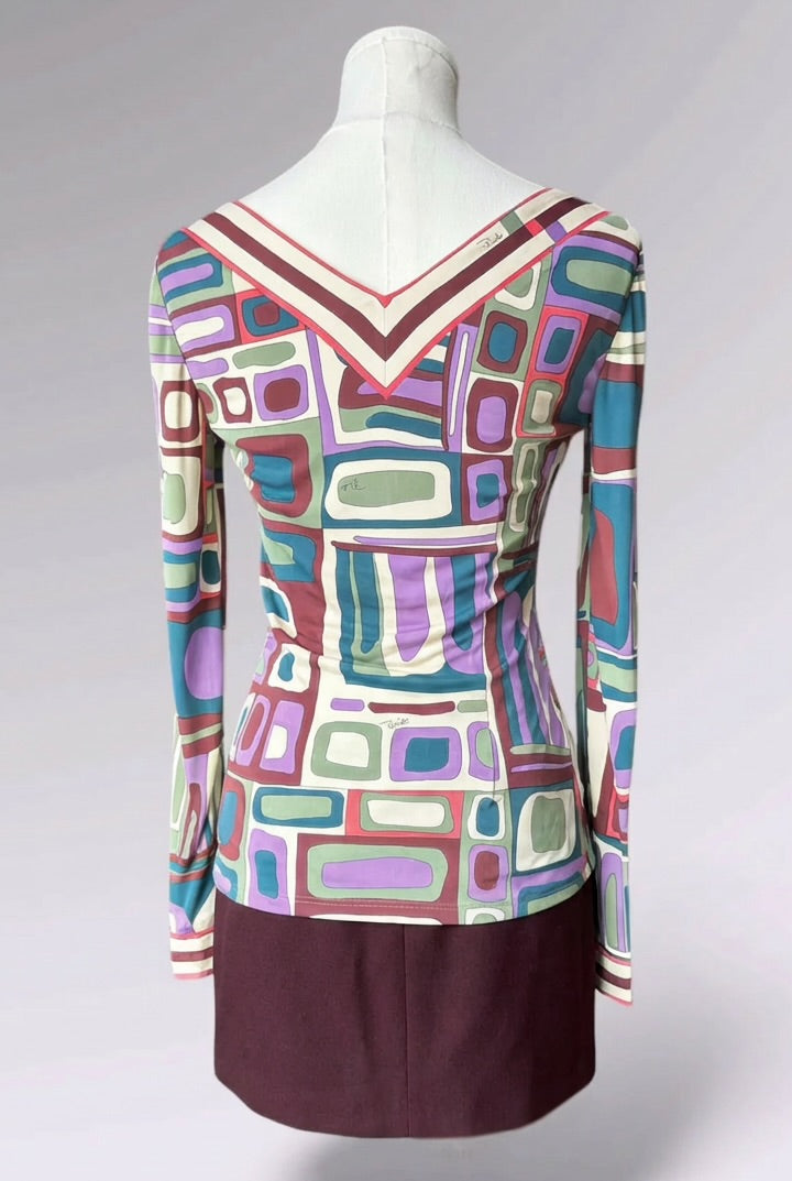 Emilio Pucci Long Sleeve Geometric Printed Top | Italian Designer Vintage