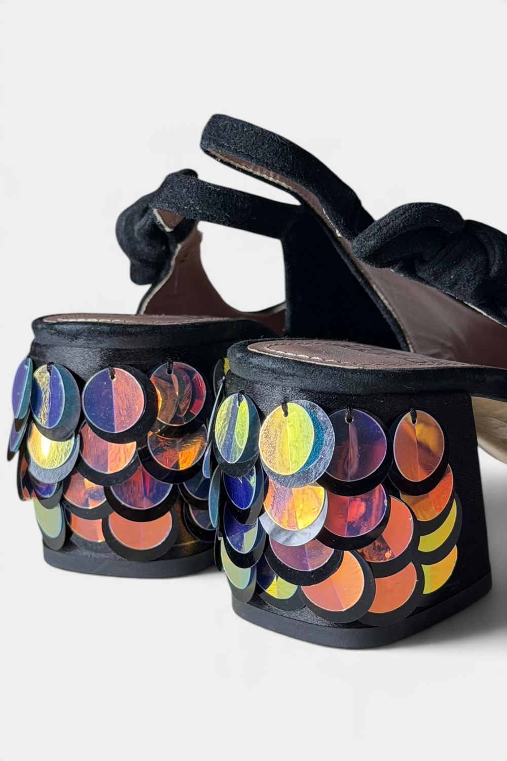 COMING SOON: GIANNA MELIANI BLACK SUEDE SEQUIN-EMBELLISHED SLINGBACK HEELS | ITALIAN SECONDHAND