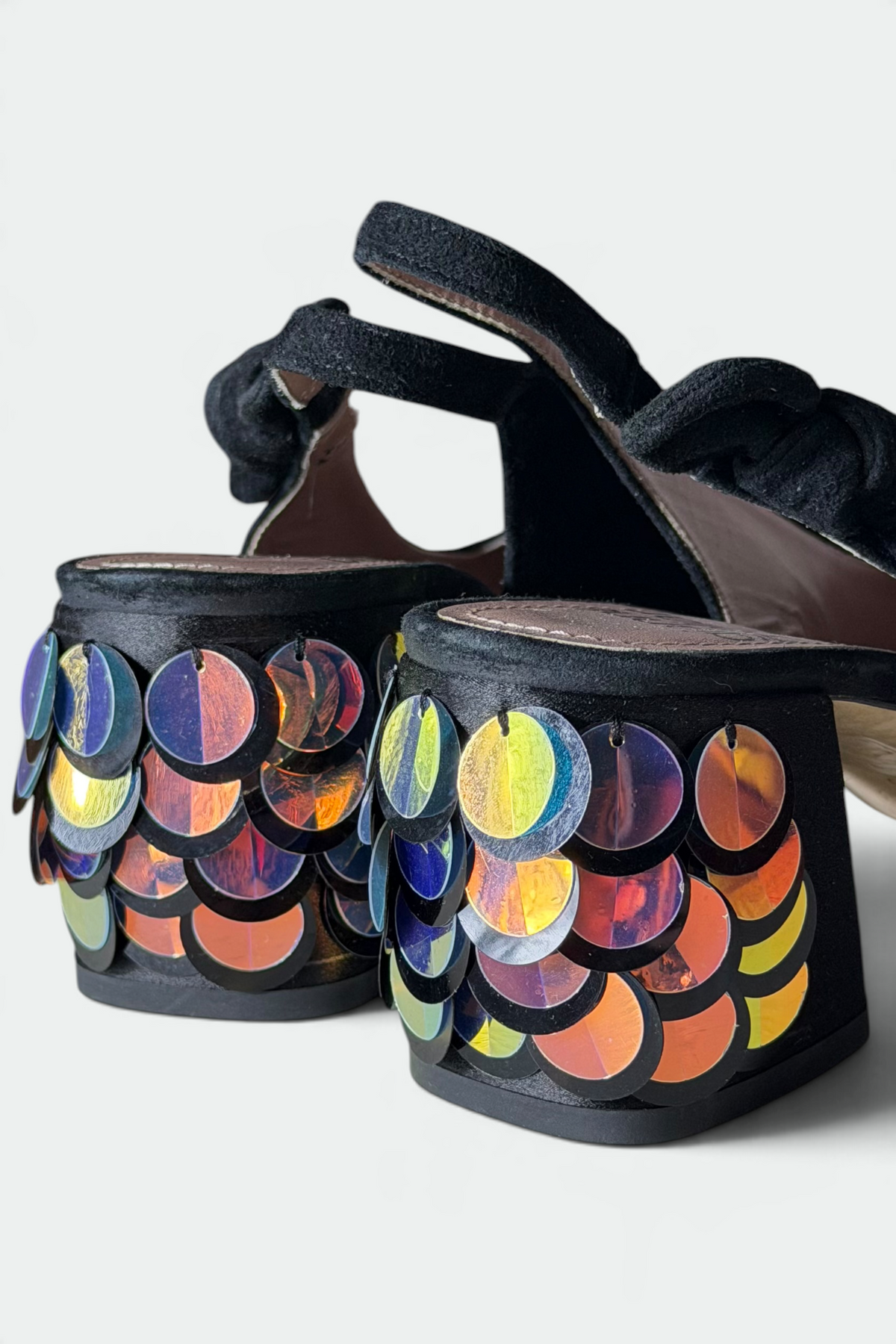 COMING SOON: GIANNA MELIANI BLACK SUEDE SEQUIN-EMBELLISHED SLINGBACK HEELS | ITALIAN SECONDHAND