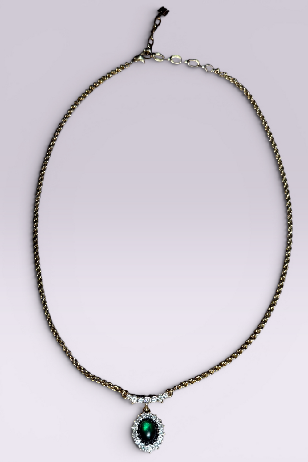 Nina Ricci Green Cabochon Pendant Necklace | French Vintage
