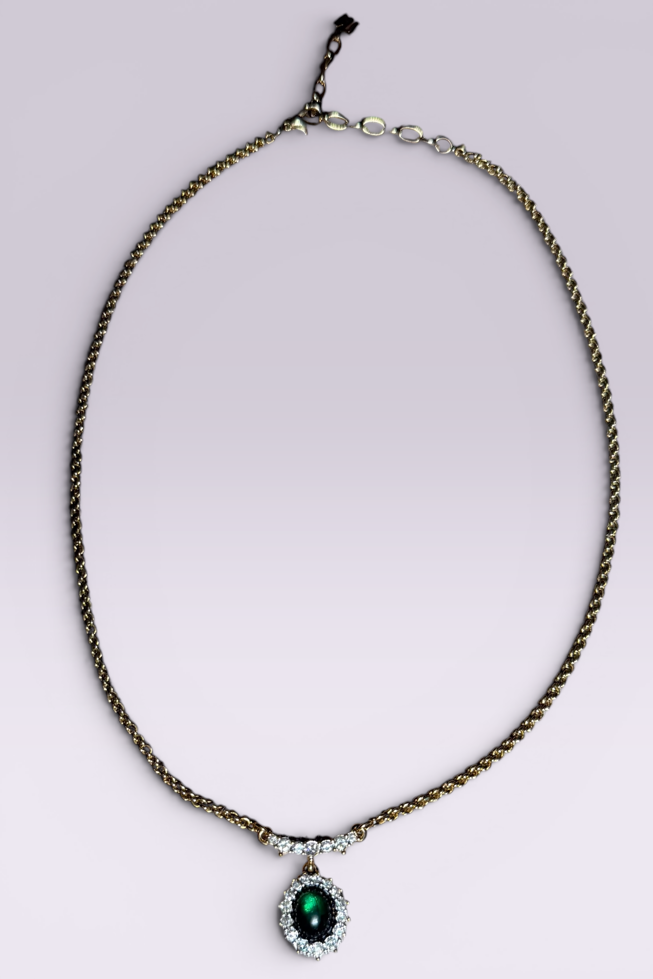 Nina Ricci Green Cabochon Pendant Necklace | French Vintage