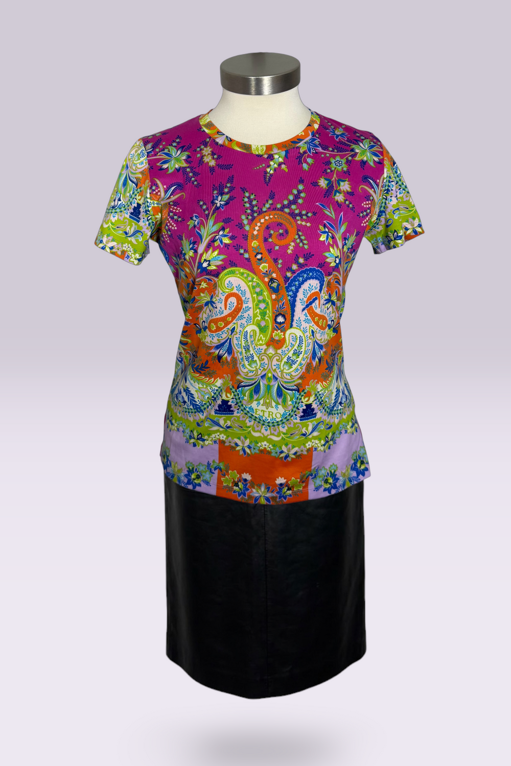 Etro Milano Paisley Floral Print Short Sleeve Stretch Top | Italian Secondhand