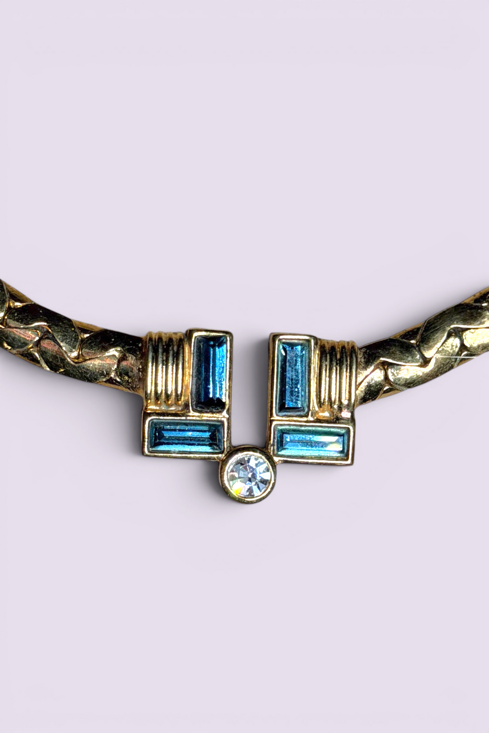 LANVIN Blue Crystal Gold Chain Necklace | French Vintage