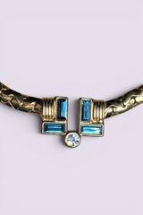 LANVIN Blue Crystal Gold Chain Necklace | French Vintage