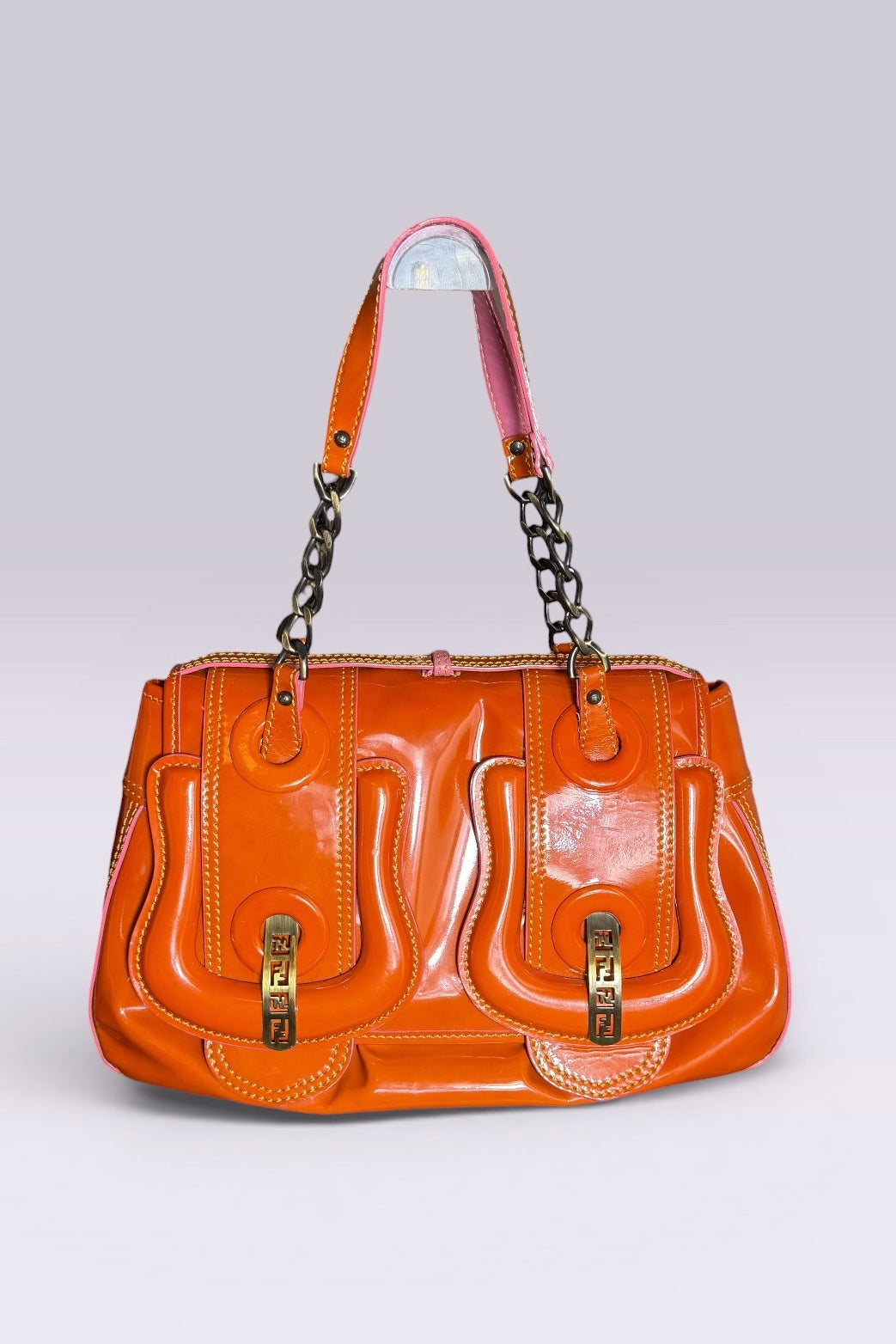 Fendi Orange Patent Vernice Chain Shoulder Bag | Italian Secondhand