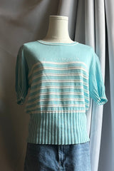 Courrèges Aqua Blue Striped Knit Tee | French Designer Vintage