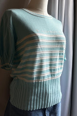 Courrèges Aqua Blue Striped Knit Tee | French Designer Vintage