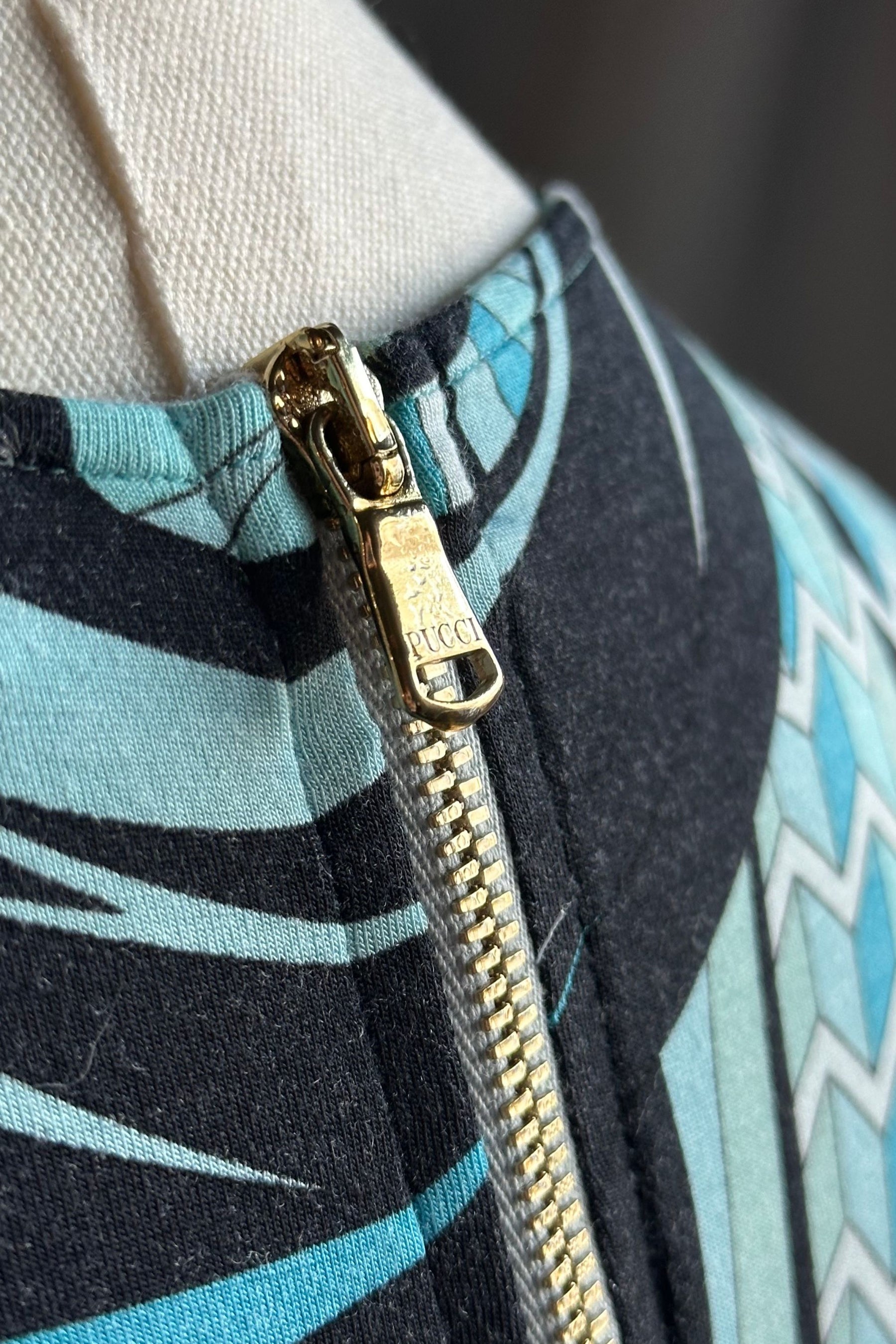 Emilio Pucci Aqua Geometric Print Tee | Italian Designer Vintage