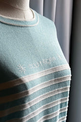 Courrèges Aqua Blue Striped Knit Tee | French Designer Vintage