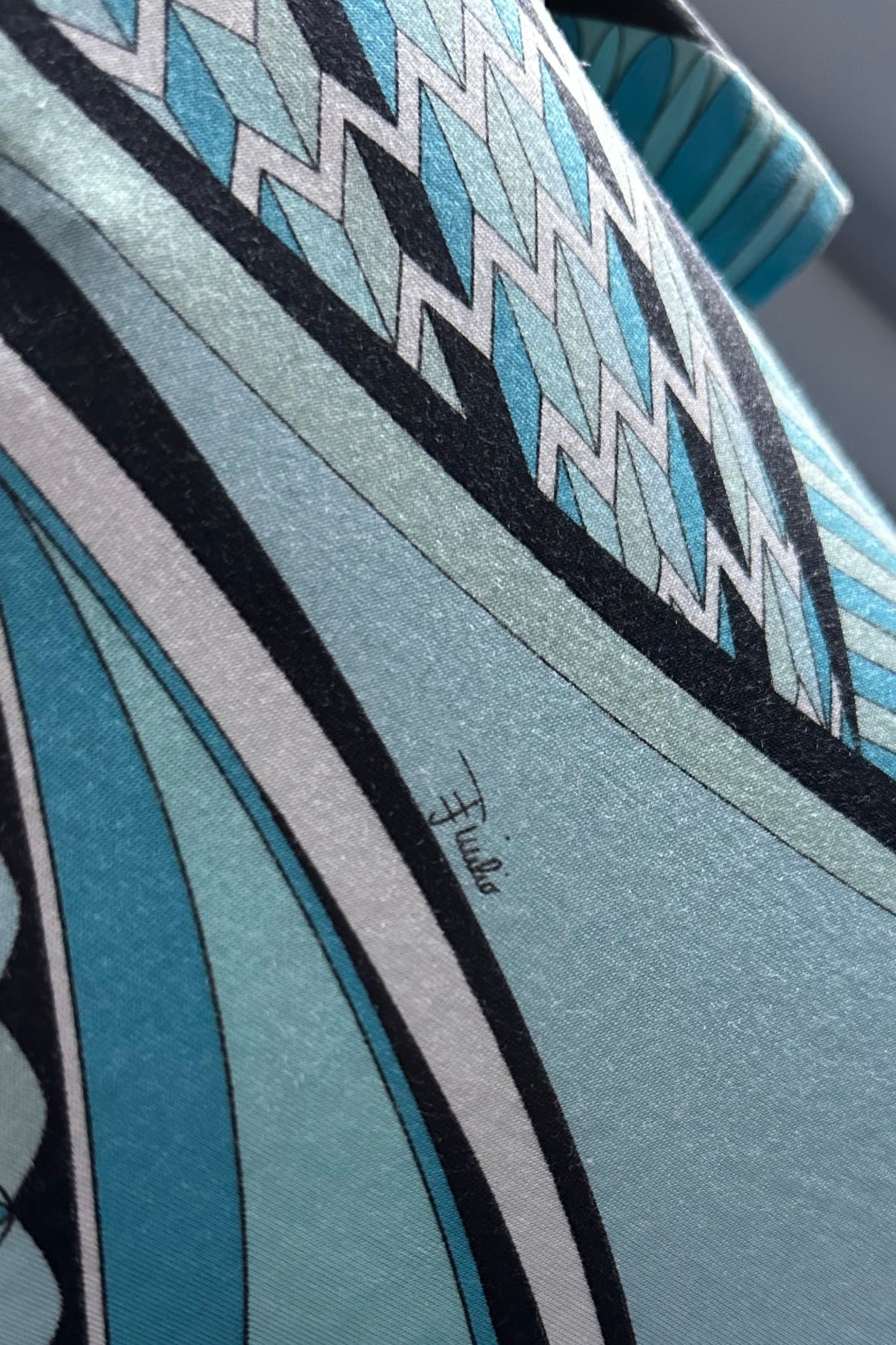 Emilio Pucci Aqua Geometric Print Tee | Italian Designer Vintage