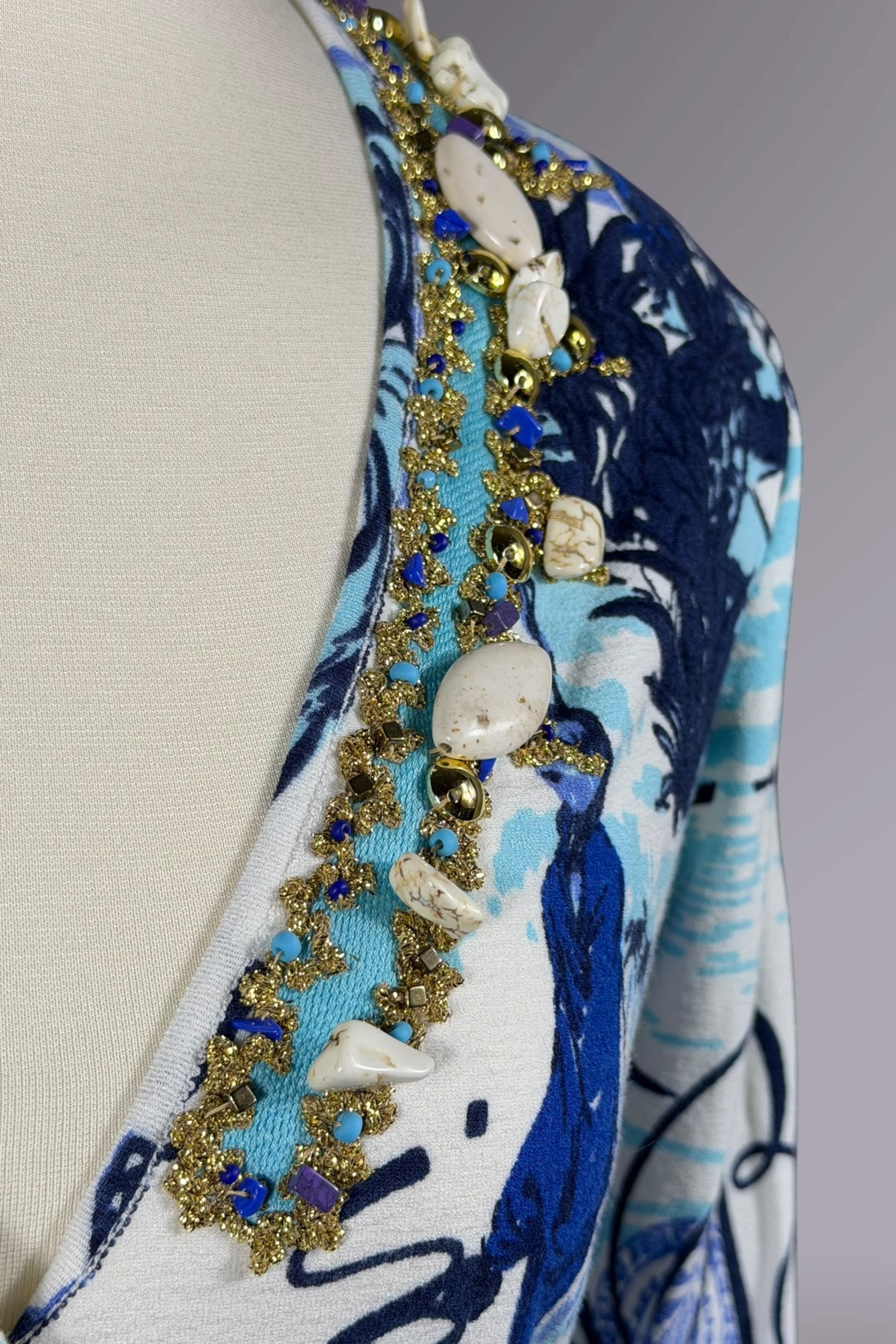 Blumarine Beaded Travel Print Cardigan | Italian Vintage
