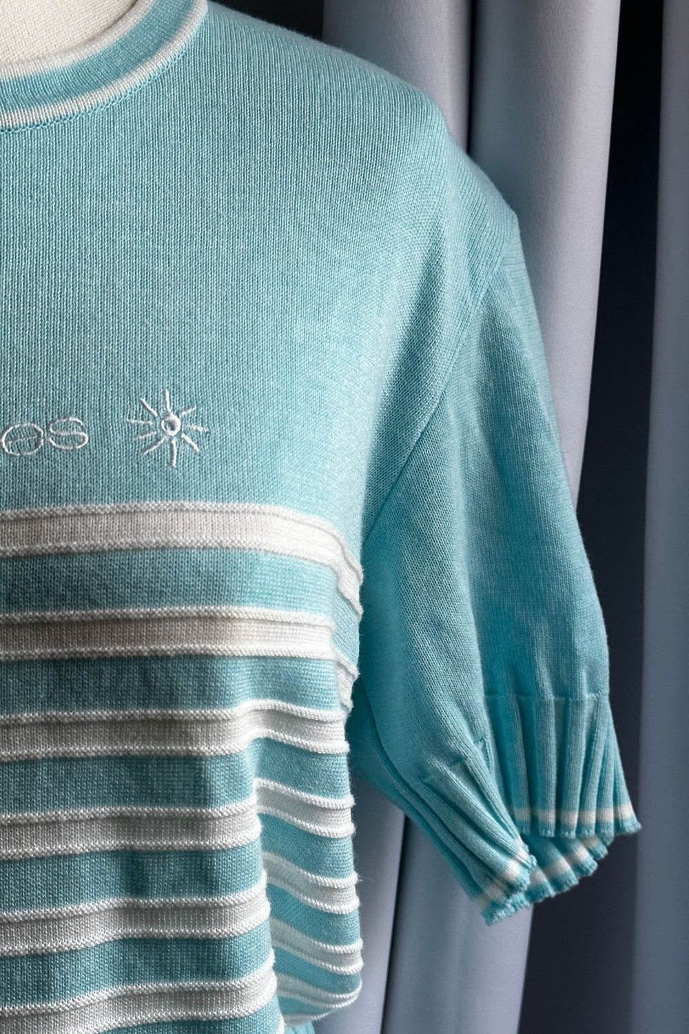 Courrèges Aqua Blue Striped Knit Tee | French Designer Vintage