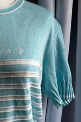 Courrèges Aqua Blue Striped Knit Tee | French Designer Vintage