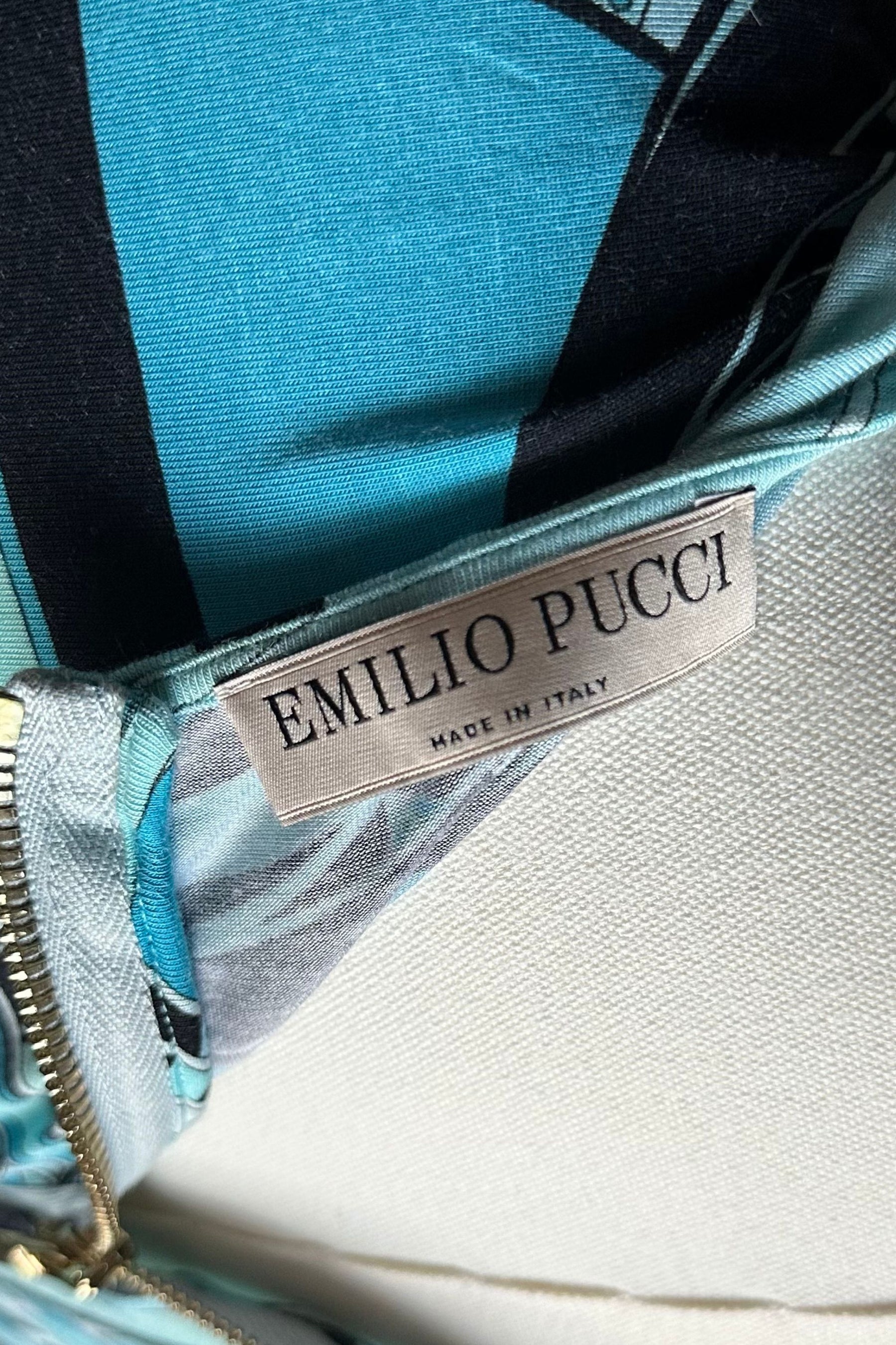 Emilio Pucci Aqua Geometric Print Tee | Italian Designer Vintage