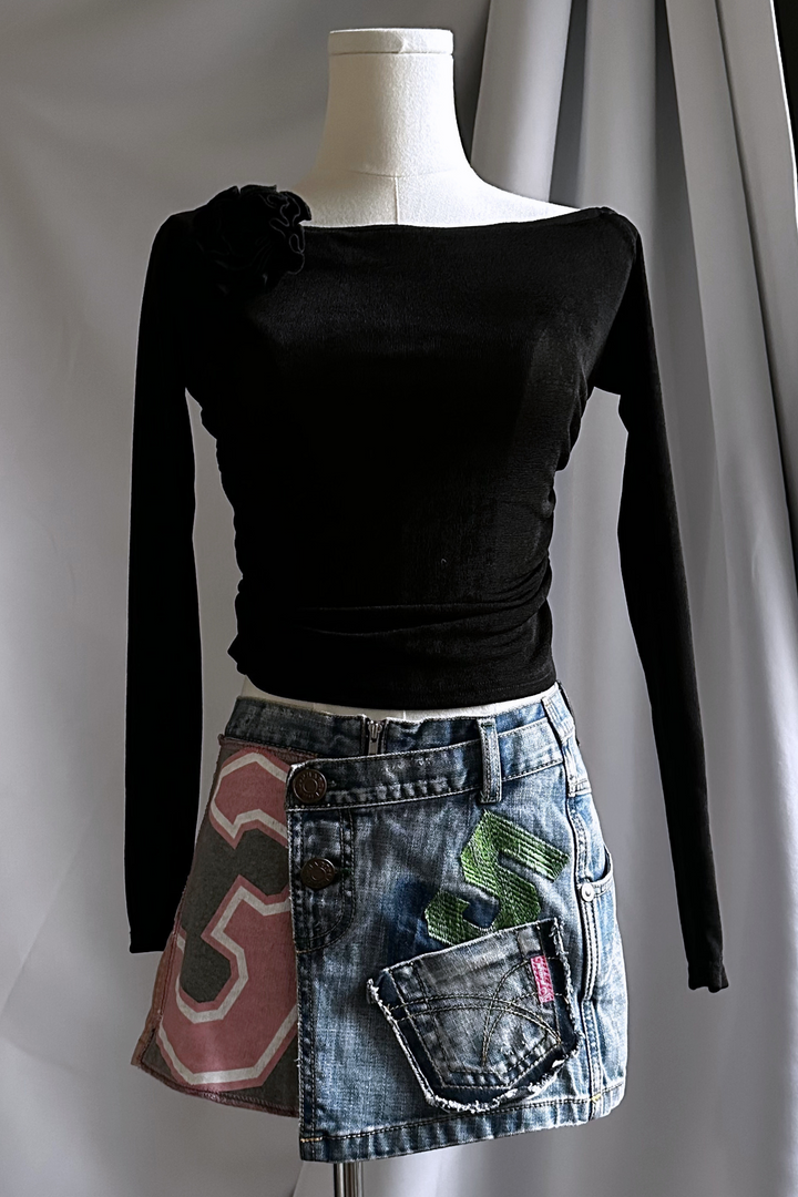 Phard Patchwork Denim Micro Mini Skirt | Italian Vintage