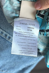 Emilio Pucci Aqua Geometric Print Tee | Italian Designer Vintage