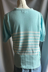 Courrèges Aqua Blue Striped Knit Tee | French Designer Vintage