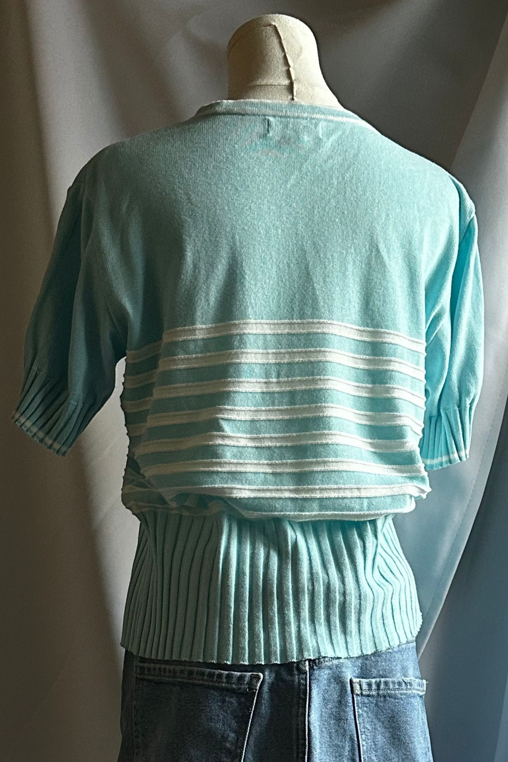 Courrèges Aqua Blue Striped Knit Tee | French Designer Vintage