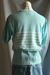 Courrèges Aqua Blue Striped Knit Tee | French Designer Vintage