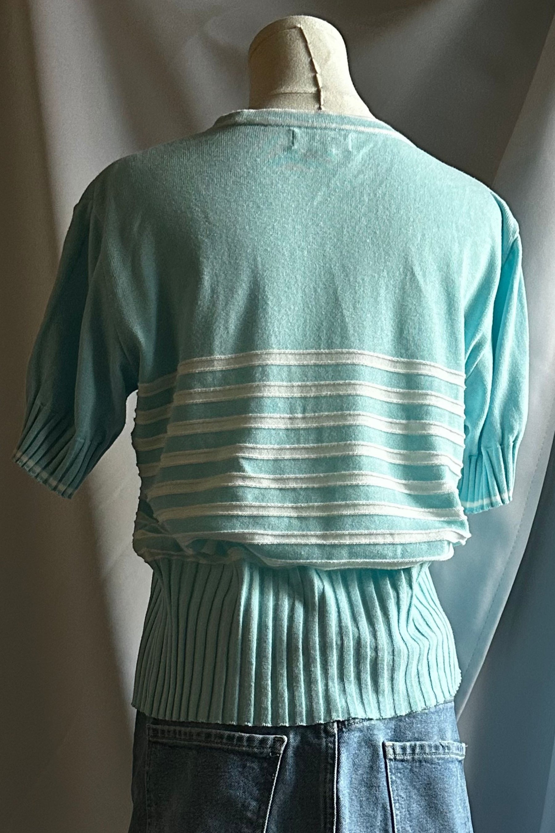 Courrèges Aqua Blue Striped Knit Tee | French Designer Vintage