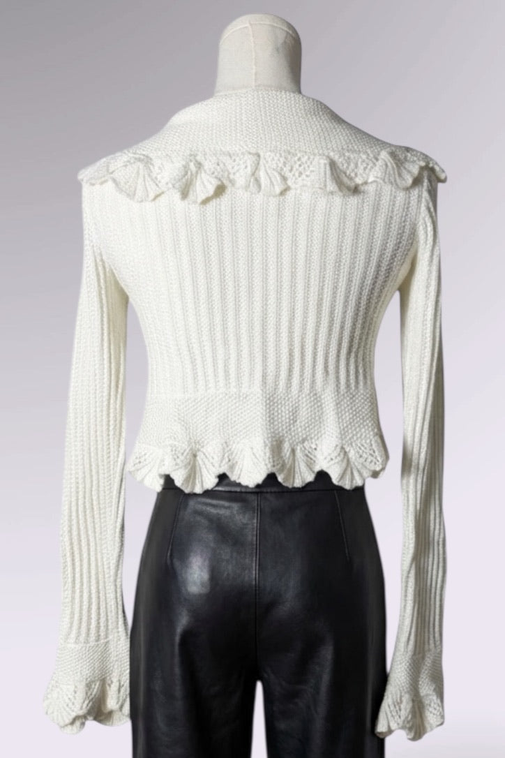 Ralph Lauren Ruffle Knit Tie-Front Sweater | American Vintage