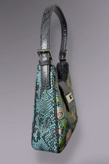 Guess Blue Embroidered Python-Embossed Vegan Leather Bag | American Vintage