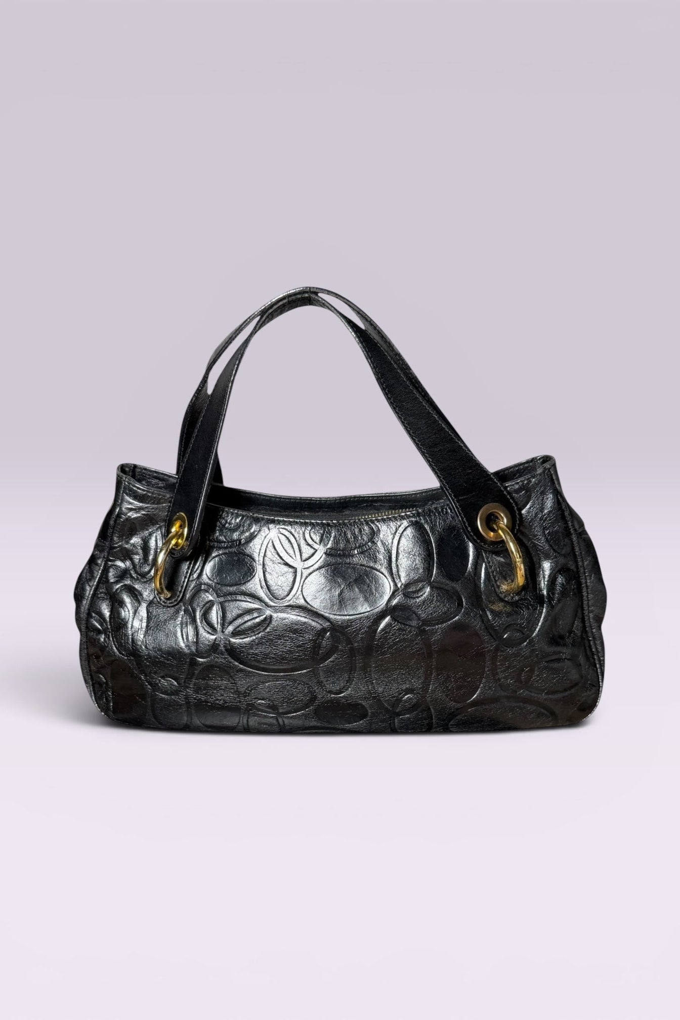 Braccialini Embossed Black Leather Shoulder Bag with Crossbody Strap | Italian Vintage