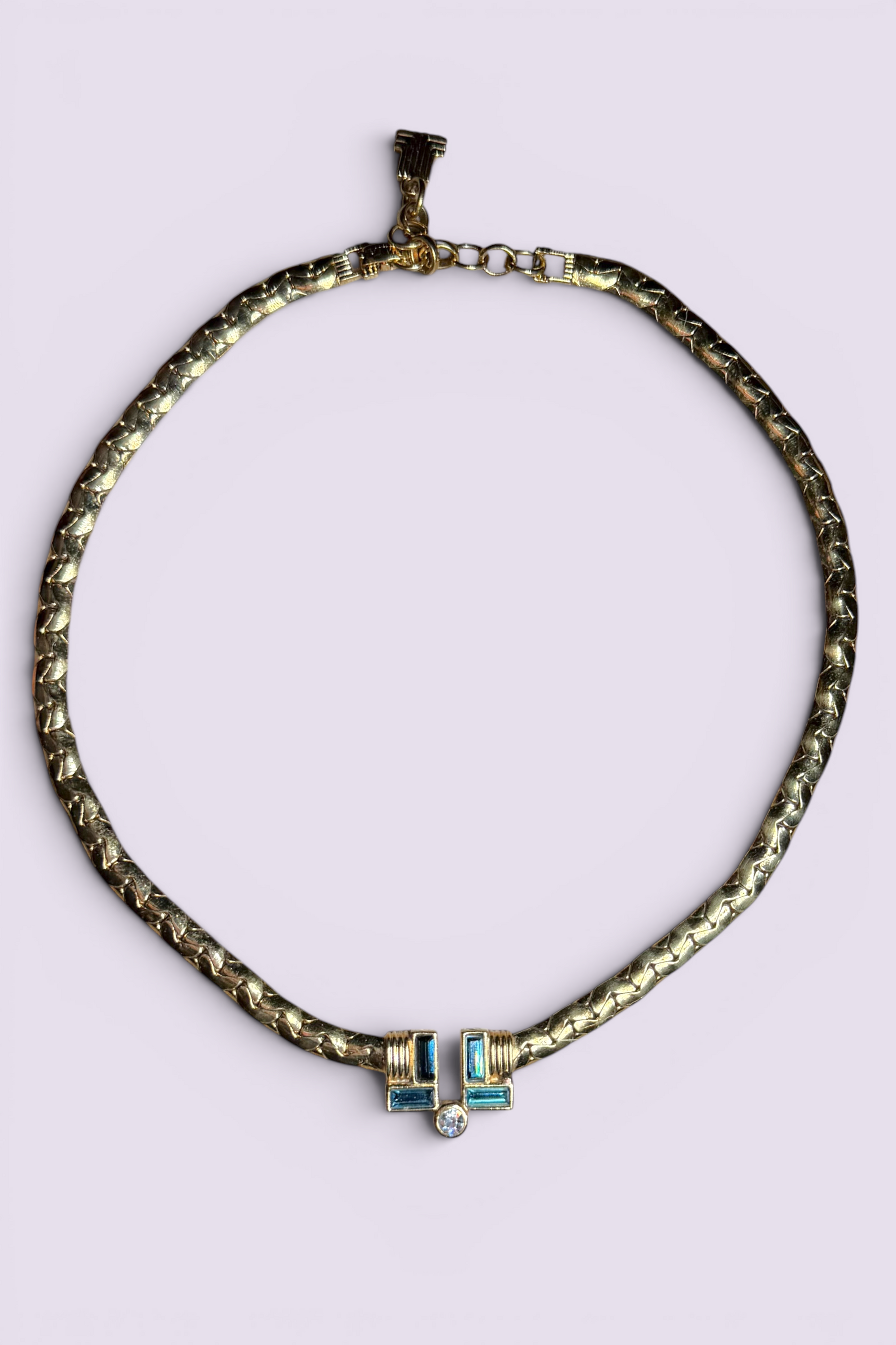LANVIN Blue Crystal Gold Chain Necklace | French Vintage