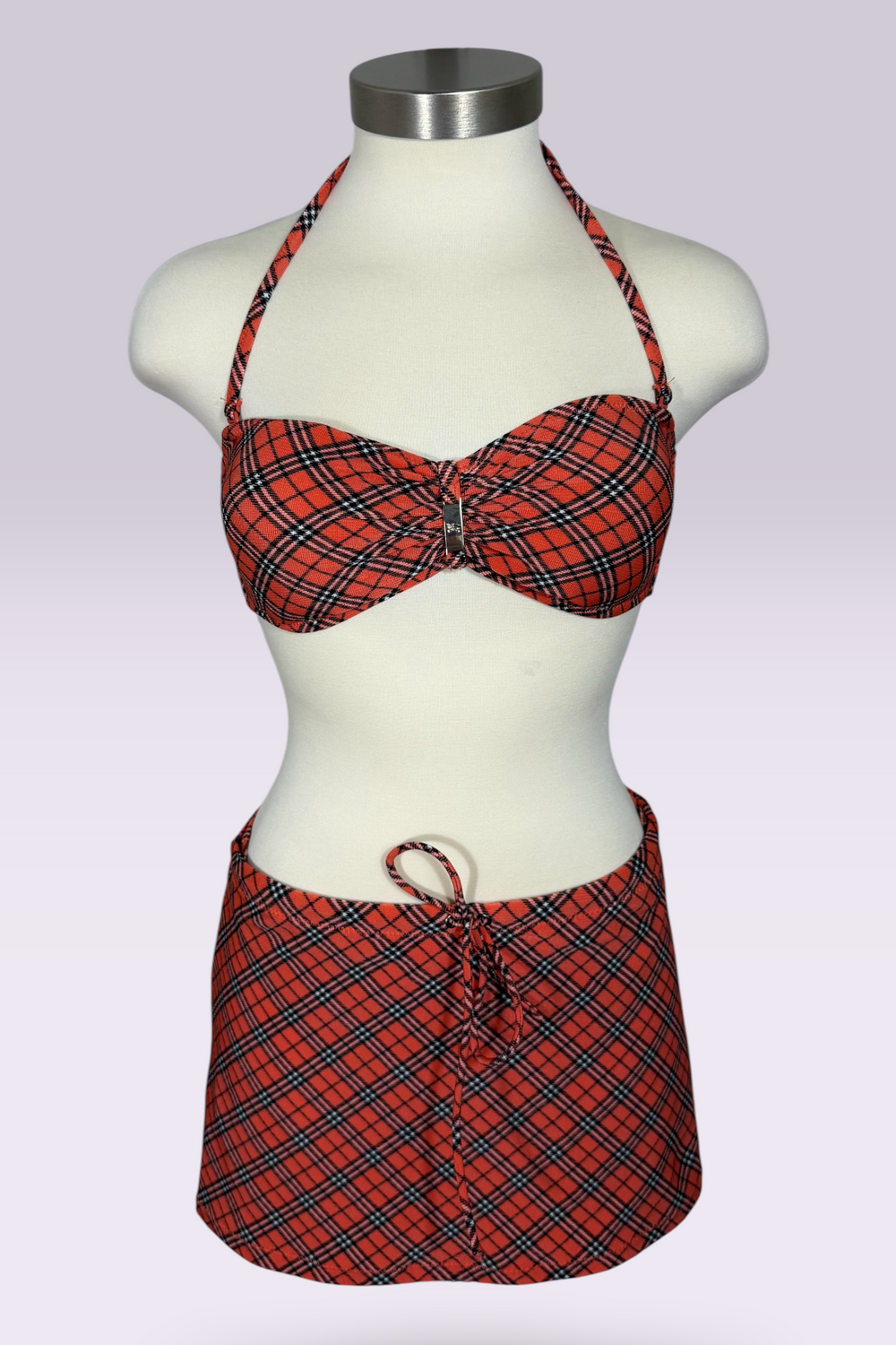 Burberry Blue Label Nova Check Multiway Bandeau 3-Piece Bikini Set with Cover-Up Skirt | British Secondhand