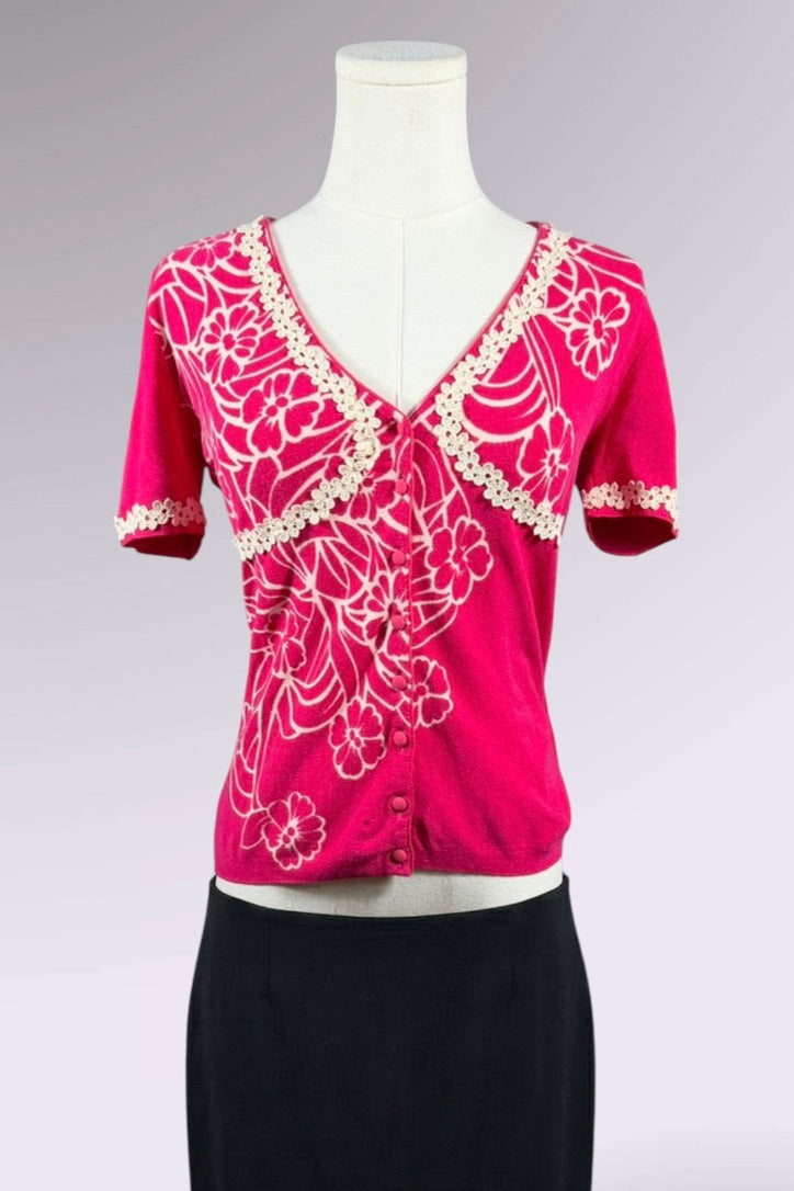 Blumarine Pink Floral Short Sleeve Cardigan | Italian Vintage