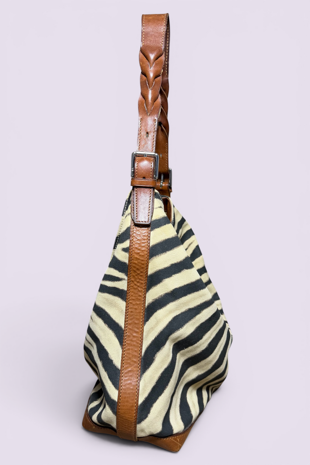 Ralph Lauren Zebra Print Canvas Hobo Bag | American Secondhand