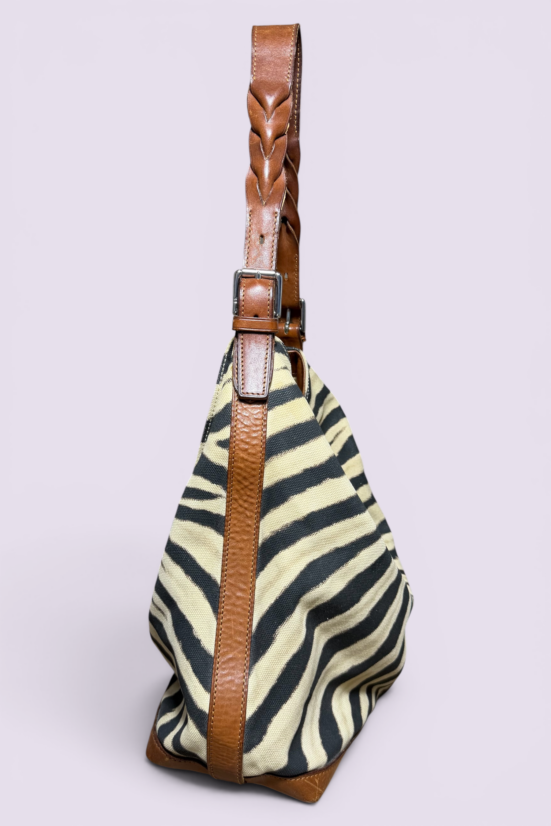 Ralph Lauren Zebra Print Canvas Hobo Bag | American Secondhand