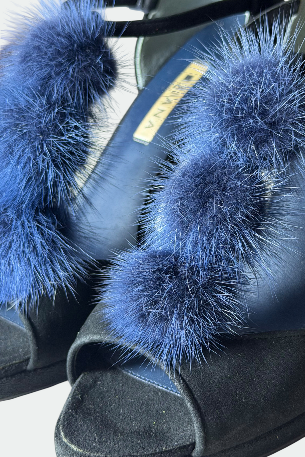 COMING SOON: DIANA BLACK SUEDE BLUE FUR T-STRAP PEEP-TOE HEELS | JAPANESE SECONDHAND