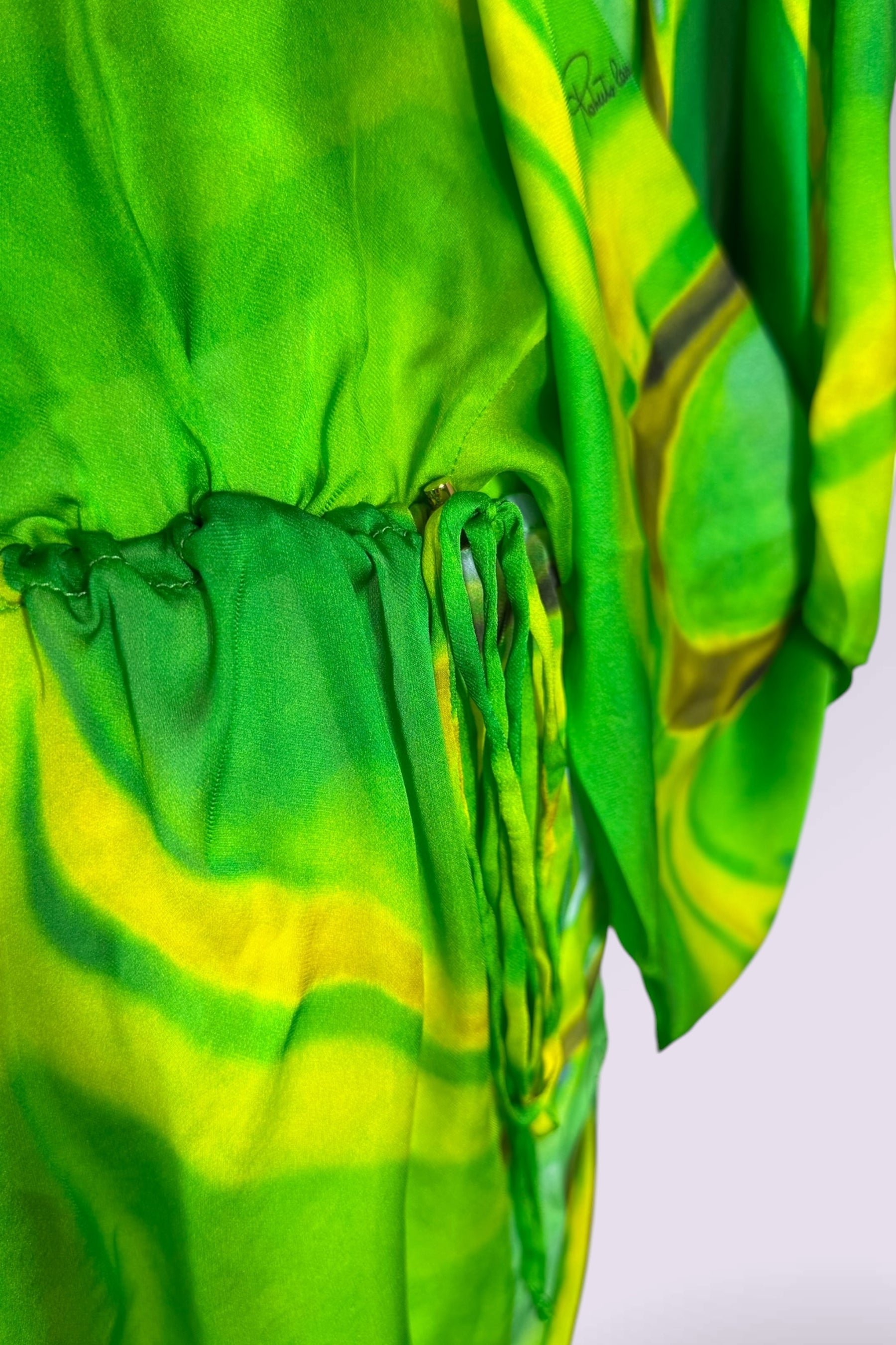 Roberto Cavalli 1996 Green Abstract Silk Hooded Tunic | Italian Vintage