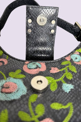 Guess Black Embroidered Python-Embossed Vegan Leather Bag | American Vintage