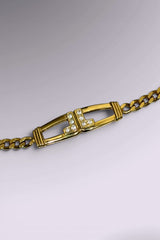 Lanvin LL Gold Tone Chain Bracelet with Pave Letter Detail | French Vintage