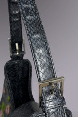 Guess Black Embroidered Python-Embossed Vegan Leather Bag | American Vintage