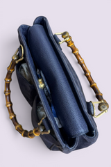 Gucci Bamboo Handle Navy Suede Tote Bag | Italian Vintage