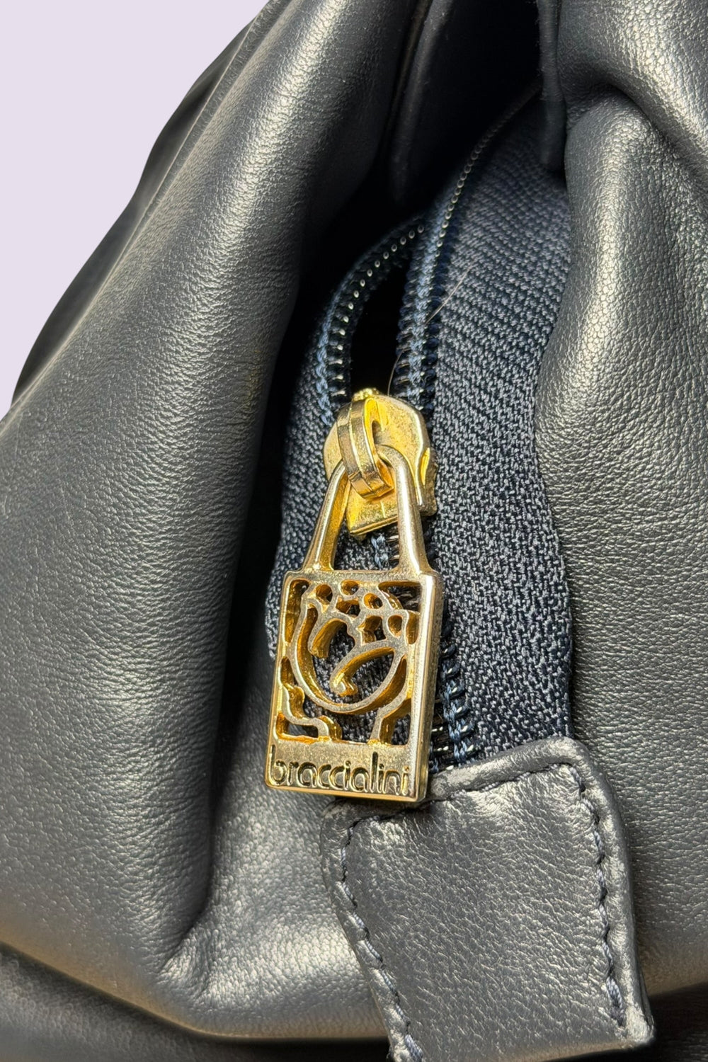 Braccialini Black Leather Top Handle Bag | Italian Vintage