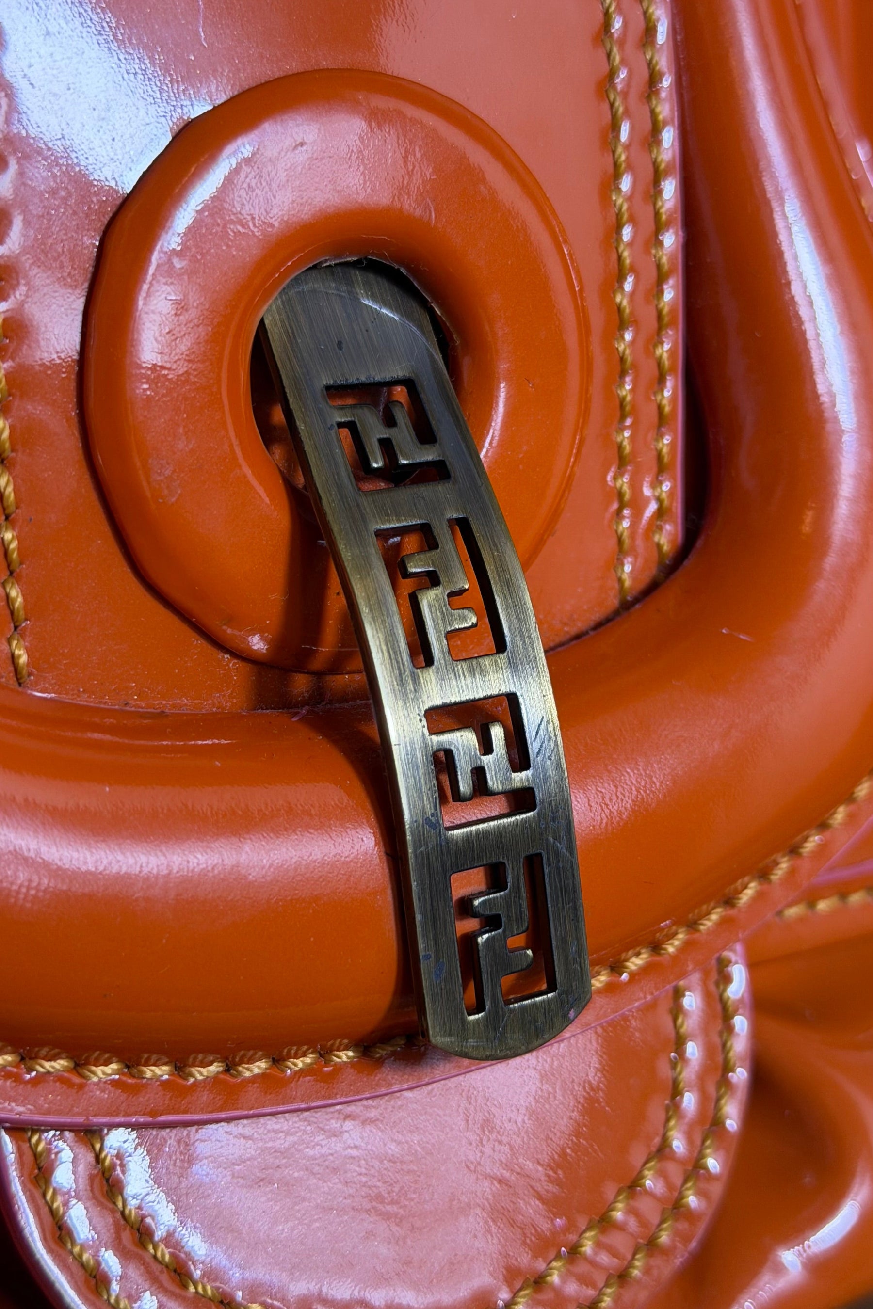 Fendi Orange Patent Vernice Chain Shoulder Bag | Italian Secondhand