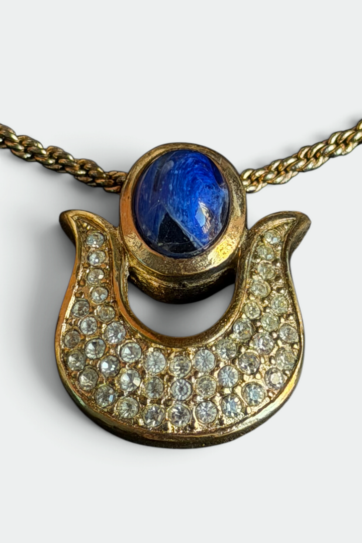 COMING SOON: CHRISTIAN DIOR BLUE STONE & RHINESTONE GOLD NECKLACE | FRENCH VINTAGE