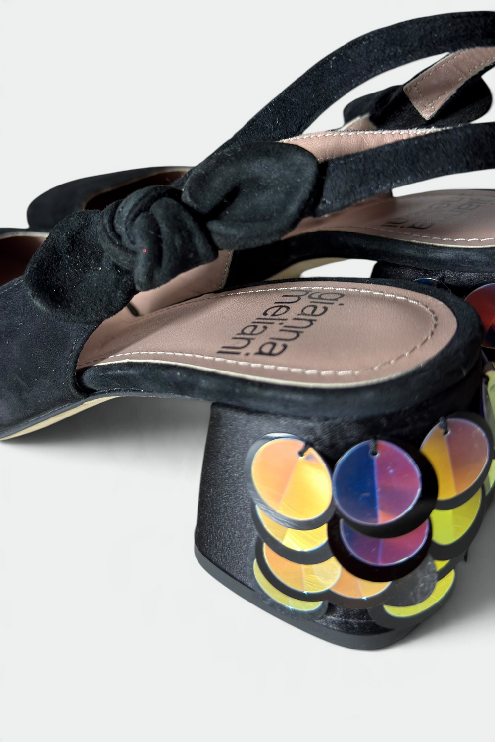 COMING SOON: GIANNA MELIANI BLACK SUEDE SEQUIN-EMBELLISHED SLINGBACK HEELS | ITALIAN SECONDHAND