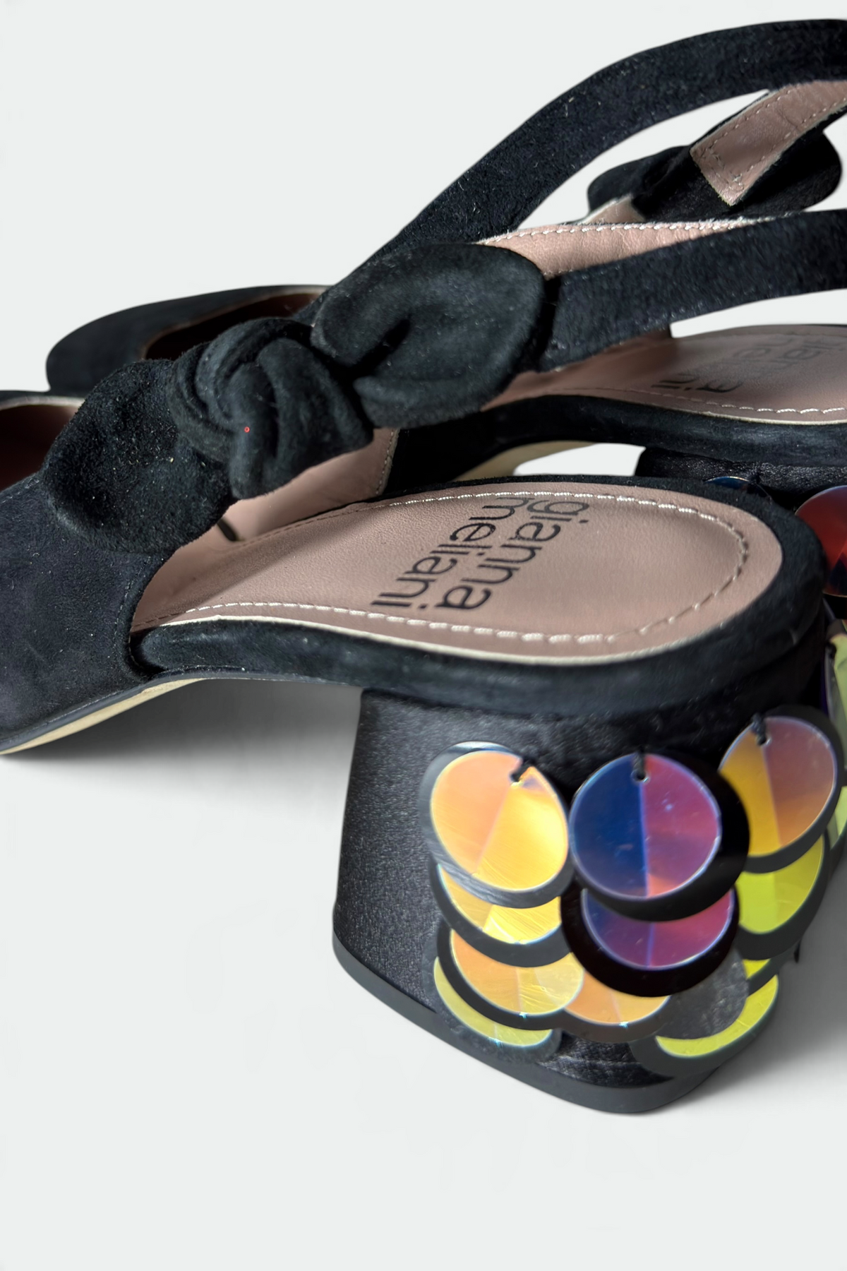 COMING SOON: GIANNA MELIANI BLACK SUEDE SEQUIN-EMBELLISHED SLINGBACK HEELS | ITALIAN SECONDHAND