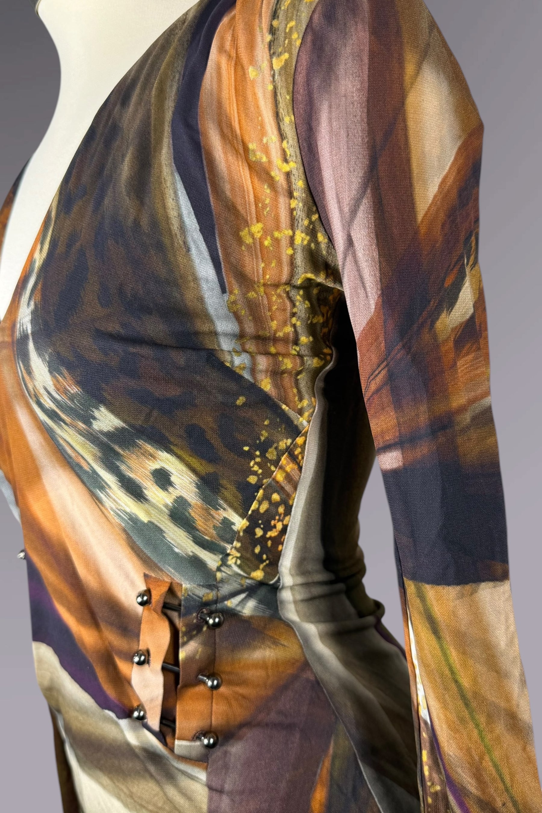 Roberto Cavalli Abstract Animal Print Cutout Mesh Top | Italian Secondhand