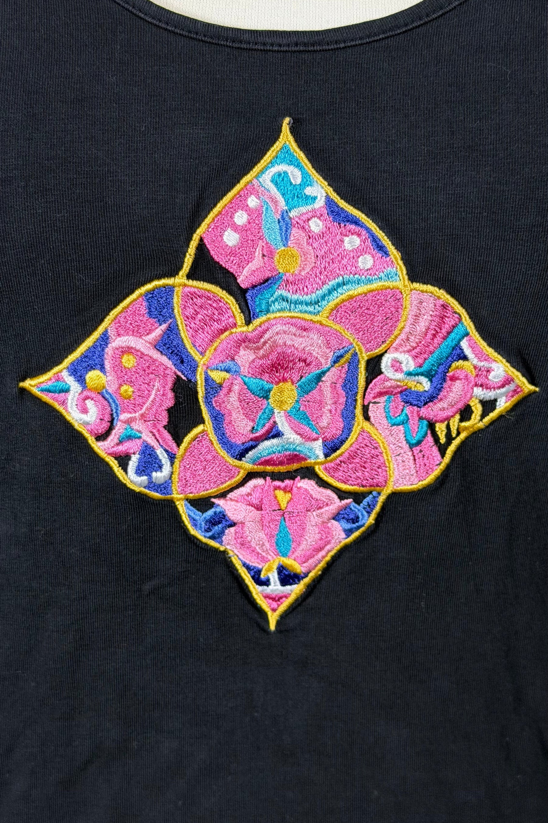 Vivienne Tam Embroidered Floral Mesh Sleeve Tee | Chinese Secondhand