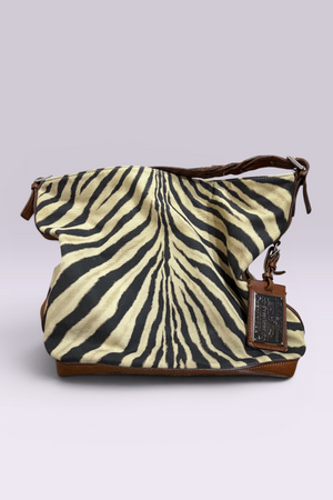 Ralph Lauren Zebra Print Canvas Hobo Bag | American Secondhand