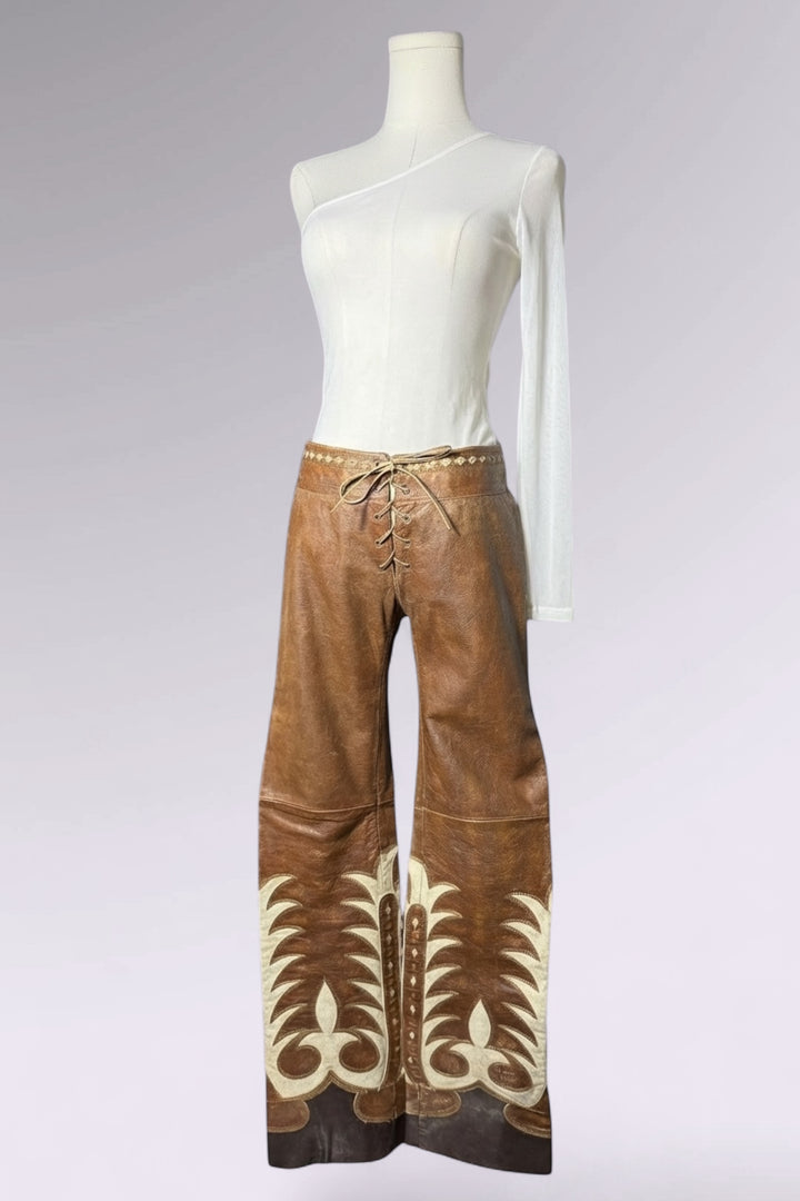 Ralph Lauren Brown Leather Lace-Up Pants | American Vintage
