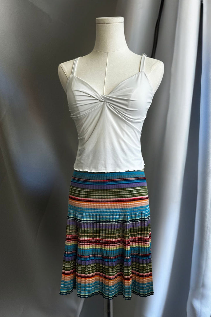 Missoni Multicolor Ribbed and Pleated Knit Skirt | Italian Designer Vintage