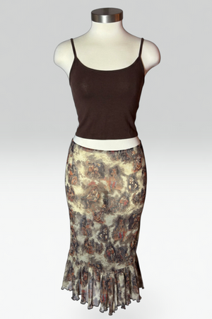 Jean Paul Gaultier Femme cabaret dancers print mesh skirt